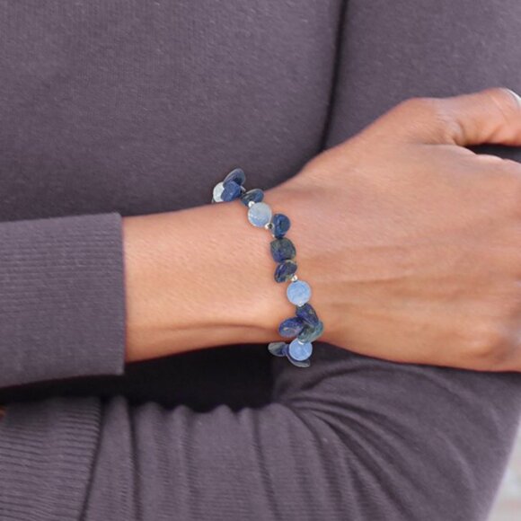 925 Sterling Silver Agate with Shell, Lapis and Sodalite Bracelet w 1 inch ext. - Picture 6 of 6
